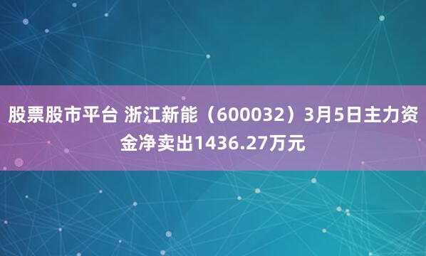 股票股市平台 浙江新能（600032）3月5日主力资金净卖出1436.27万元